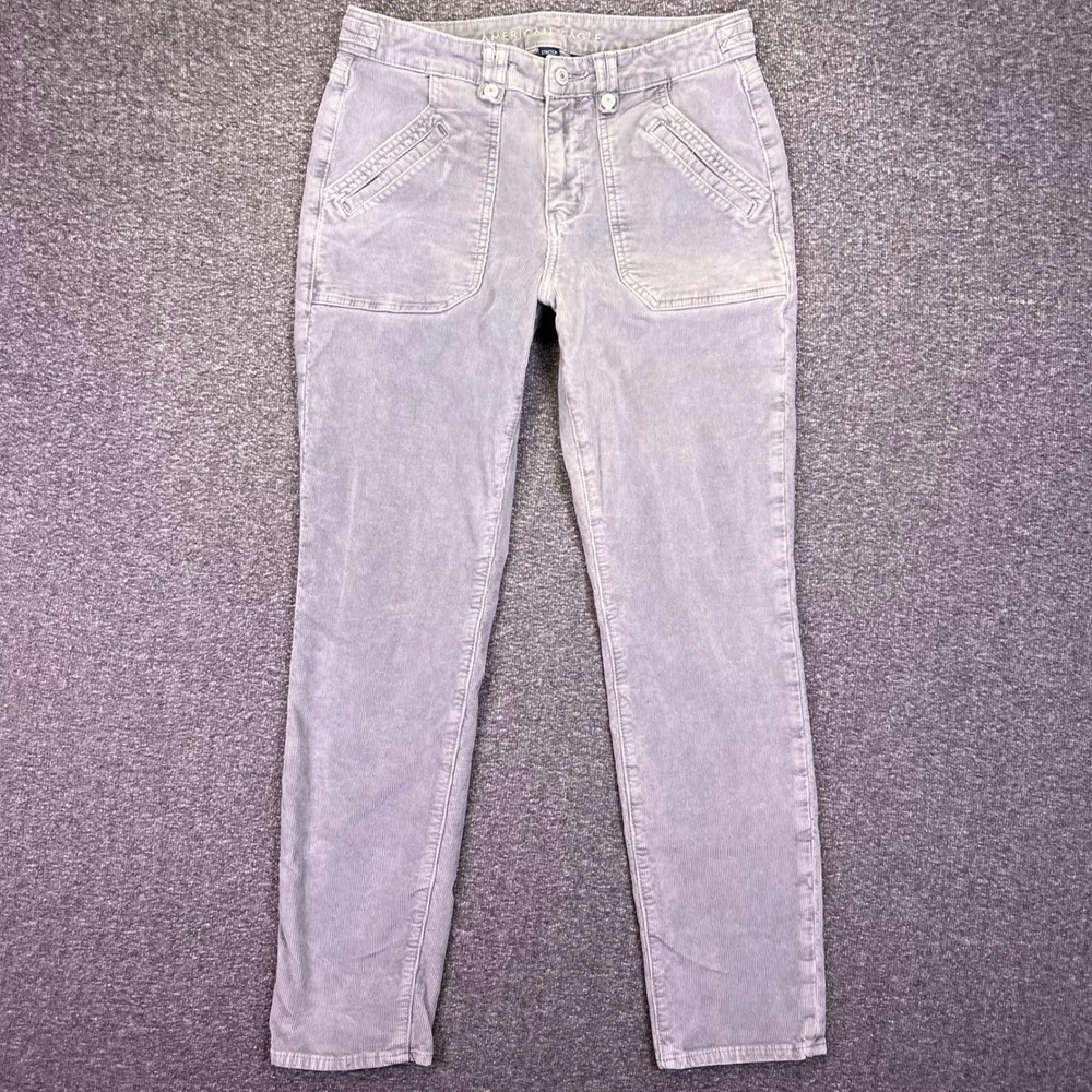 American Eagle Corduroy Pants Womens 10 Gray Classic Skinny Casual Stretch 31x29